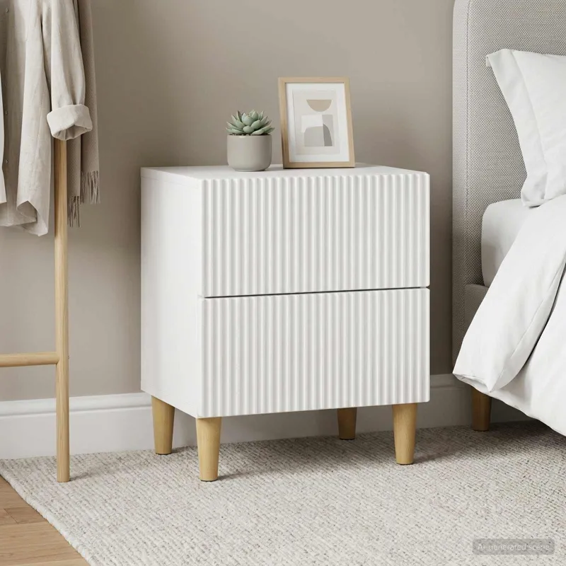 Šalia lovos spintelė 2 pcs Itin blizgi balta 43 x 34,5 x 48 cm