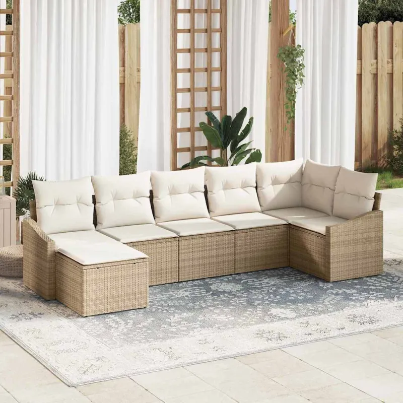 Sodo sohvaryhmä 7 osaa beige ja kermaisen väristä polyrattanaa