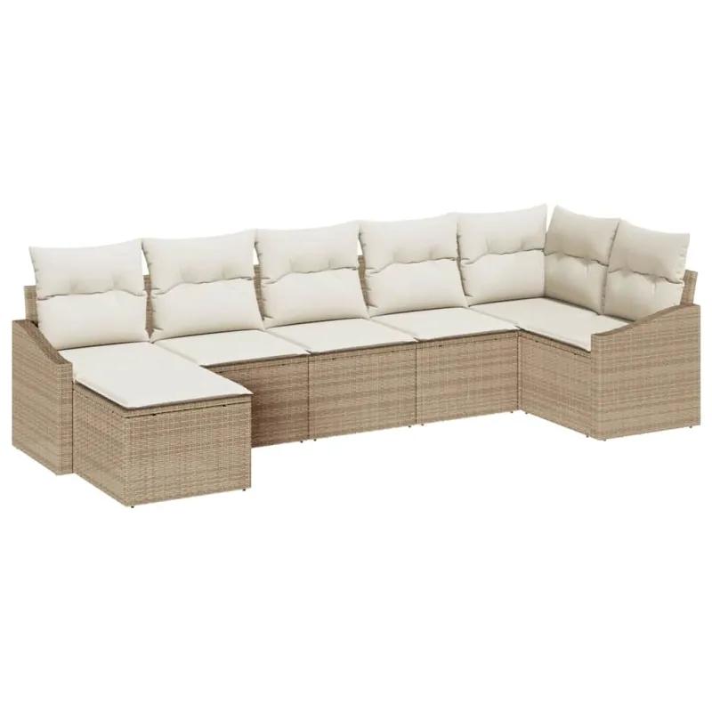 Sodo sohvaryhmä 7 osaa beige ja kermaisen väristä polyrattanaa