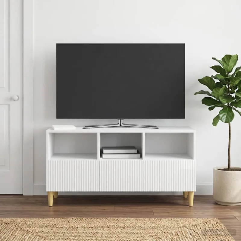 Televizoriaus spintelė Itin blizgi balta 102 x 34,5 x 50 cm