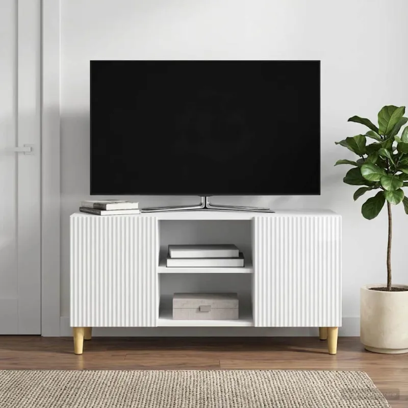 Televizoriaus spintelė Itin blizgi balta 102 x 34,5 x 50 cm