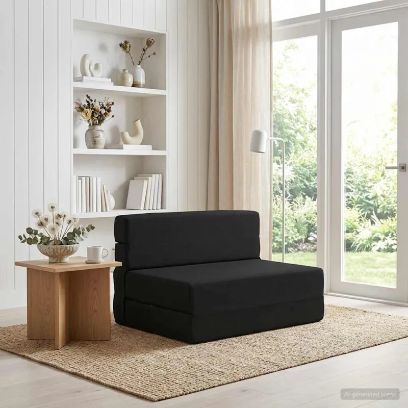 Sulankstomas Sofos Lova Juoda 70 x 80 x 60 cm Audinys