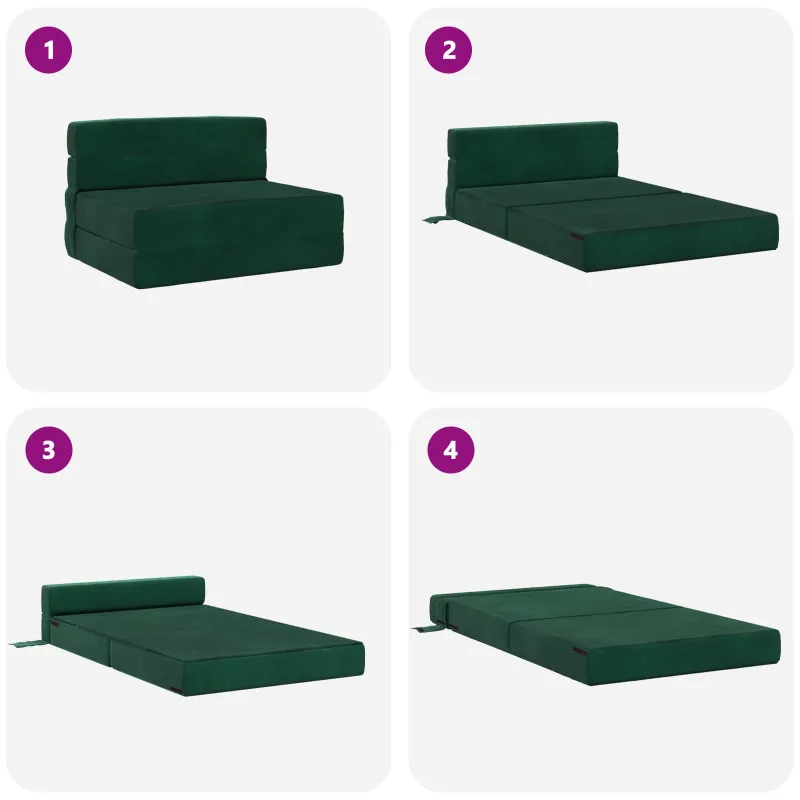 Sulankstomas Sofas-Lova Tamsiai žalia 190 x 100 x 15 cm Aksomas