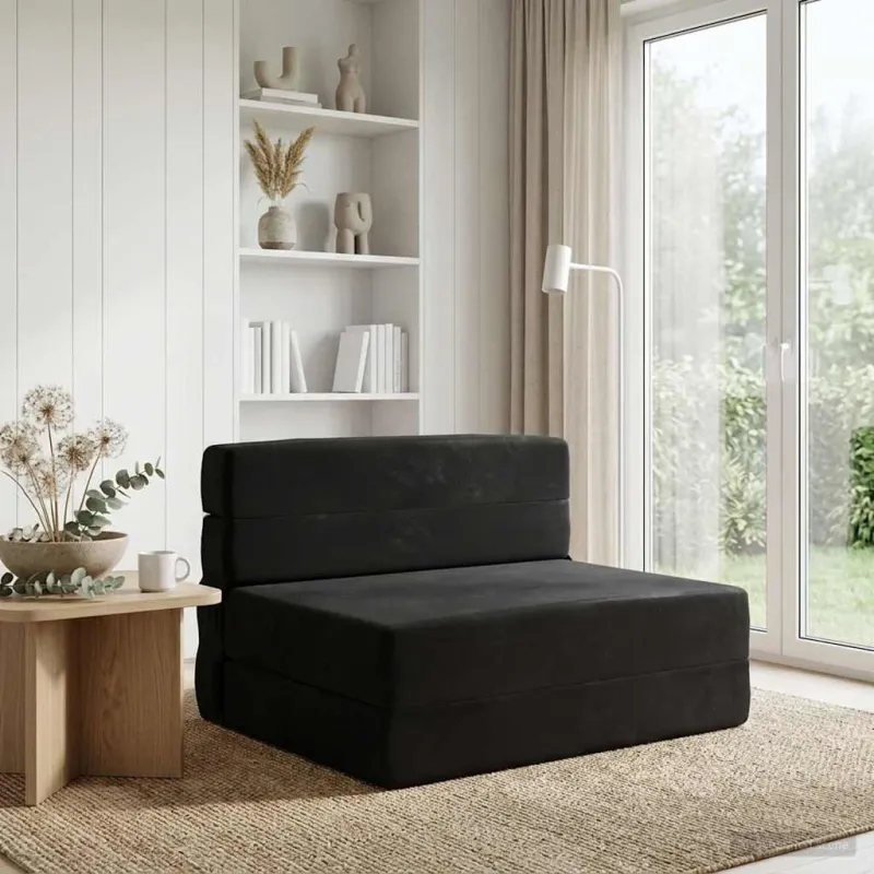 Sulankstomas Sofos Lova Juoda 100 x 80 x 60 cm Audinys