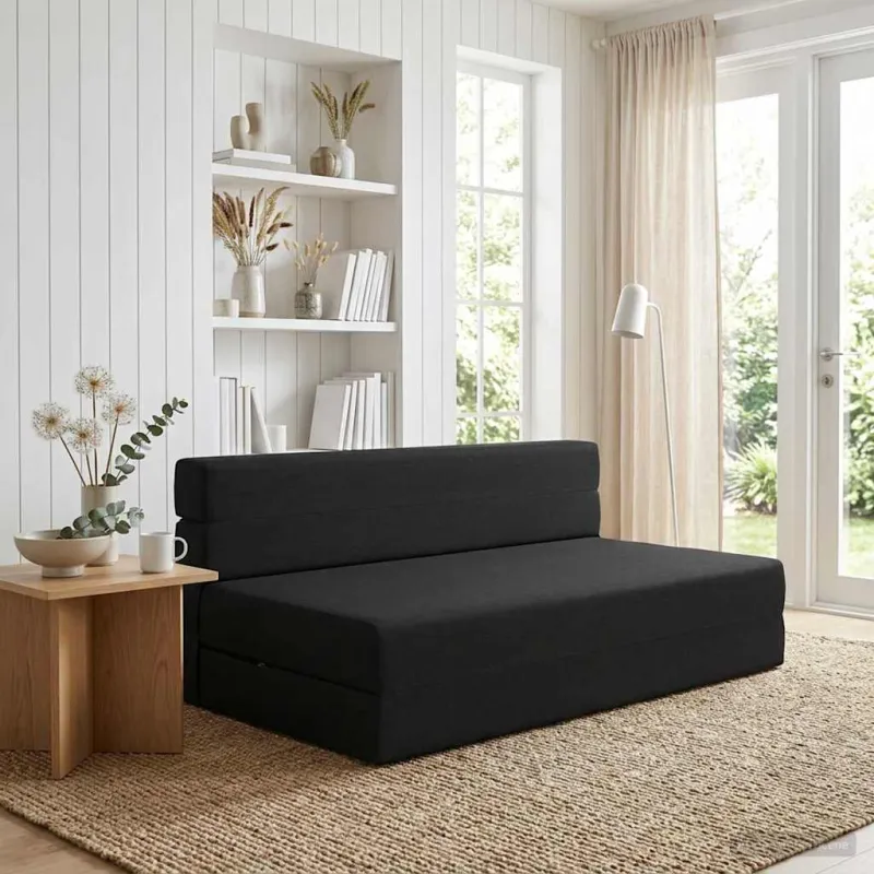 Sulankstomas Sofos Lova Juoda 152 x 86,5 x 60 cm Audinys