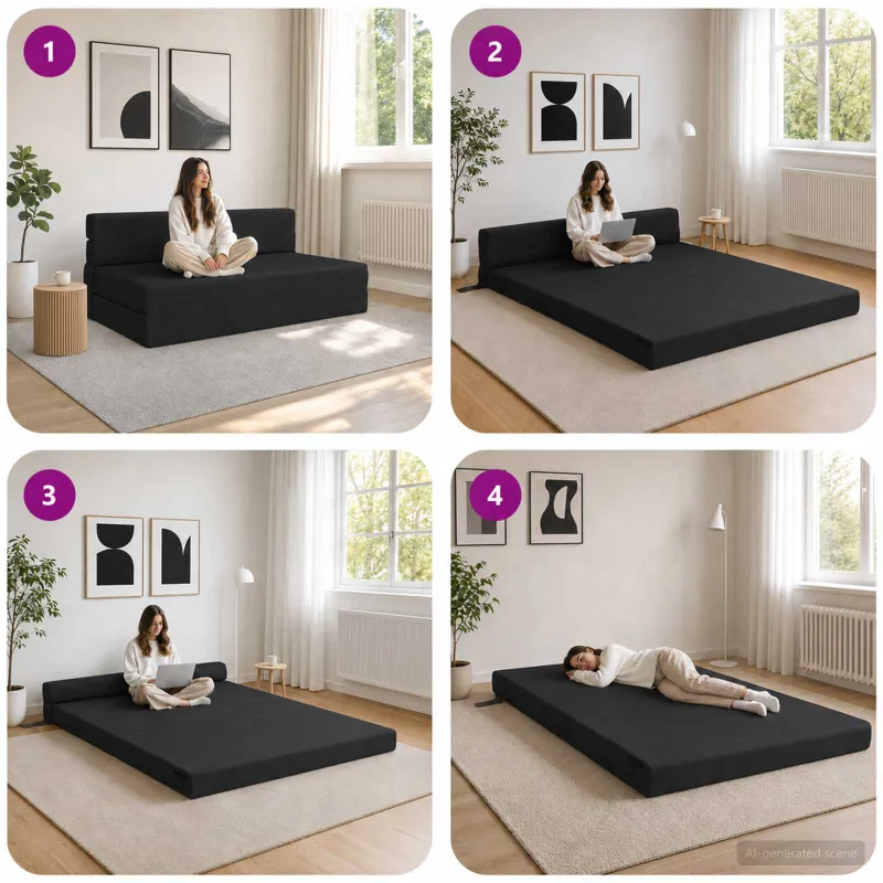 Sulankstomas Sofos Lova Juoda 152 x 86,5 x 60 cm Audinys