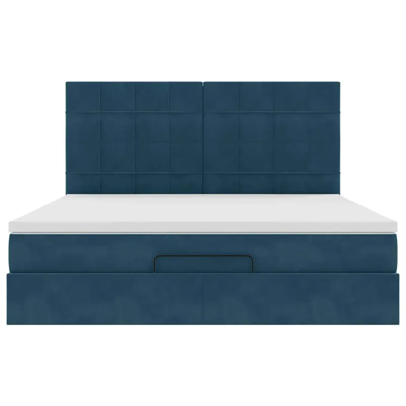 Osmanų lovos rėmas su čiužiniais, mėlynas, 160x200cm, aksomas
