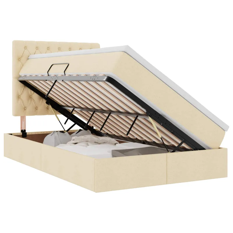 Lova su daiktų laikymo vieta ir čiužiniu Kreminė 120 x 190 cm