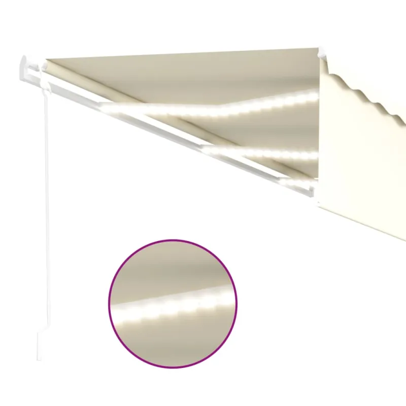 Automatinė markizė su uždanga/LED/vėjo jutikliu, kreminė, 6x3m