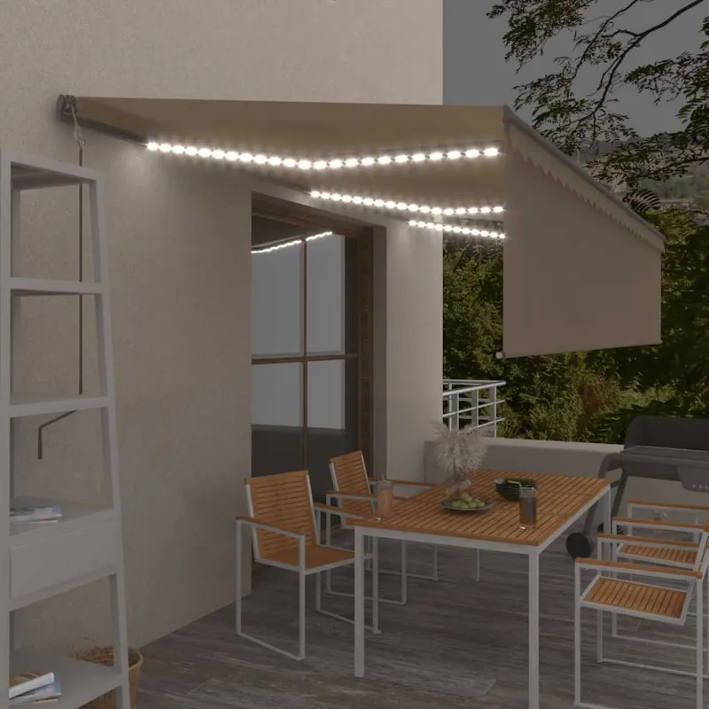 Automatinė markizė su uždanga/LED/vėjo jutikliu, kreminė, 6x3m