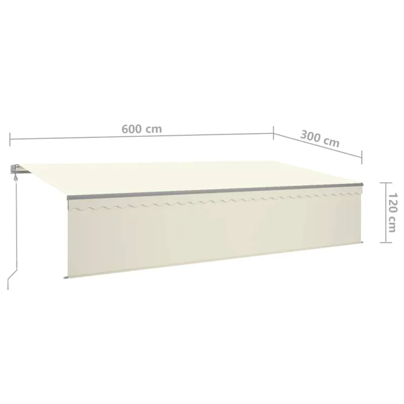 Automatinė markizė su uždanga/LED/vėjo jutikliu, kreminė, 6x3m