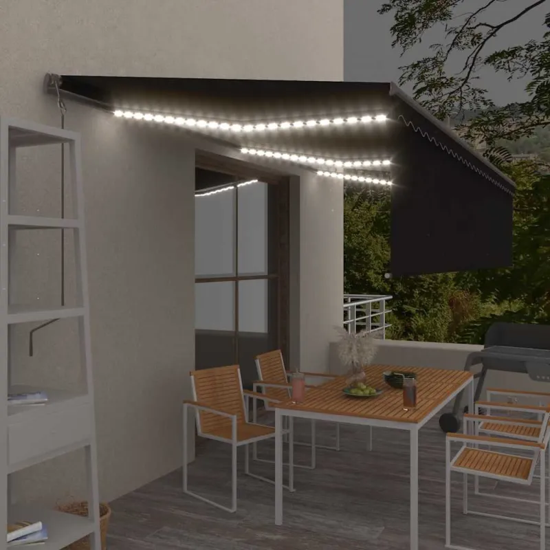 Markizė su uždanga/LED/vėjo jutikliu, antracito, 6x3m
