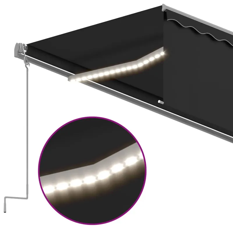 Markizė su uždanga/LED/vėjo jutikliu, antracito, 6x3m