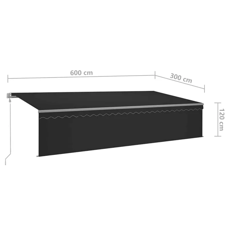 Markizė su uždanga/LED/vėjo jutikliu, antracito, 6x3m