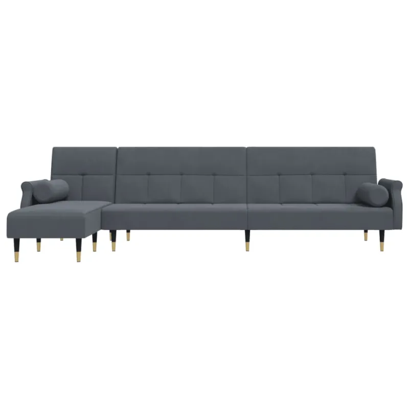 L formos sofa-lova, tamsiai pilka, 271x140x70cm, aksomas
