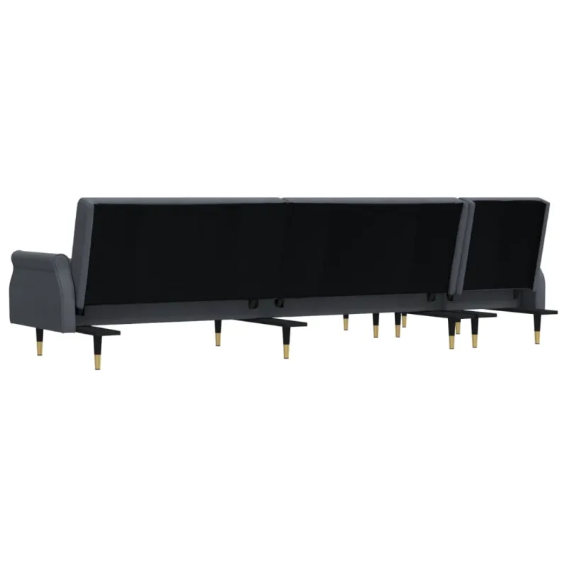 L formos sofa-lova, tamsiai pilka, 271x140x70cm, aksomas