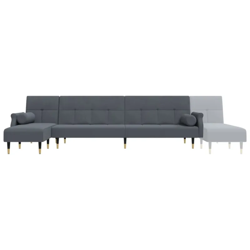 L formos sofa-lova, tamsiai pilka, 271x140x70cm, aksomas