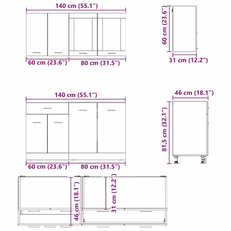 Virtuvės vienetas Lyon 4 pcs Pilka Sonoma Apdirbta mediena