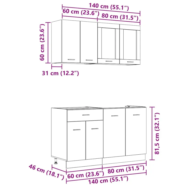 Virtuvės vienetas Lyon 4 pcs Pilka Sonoma Apdirbta mediena