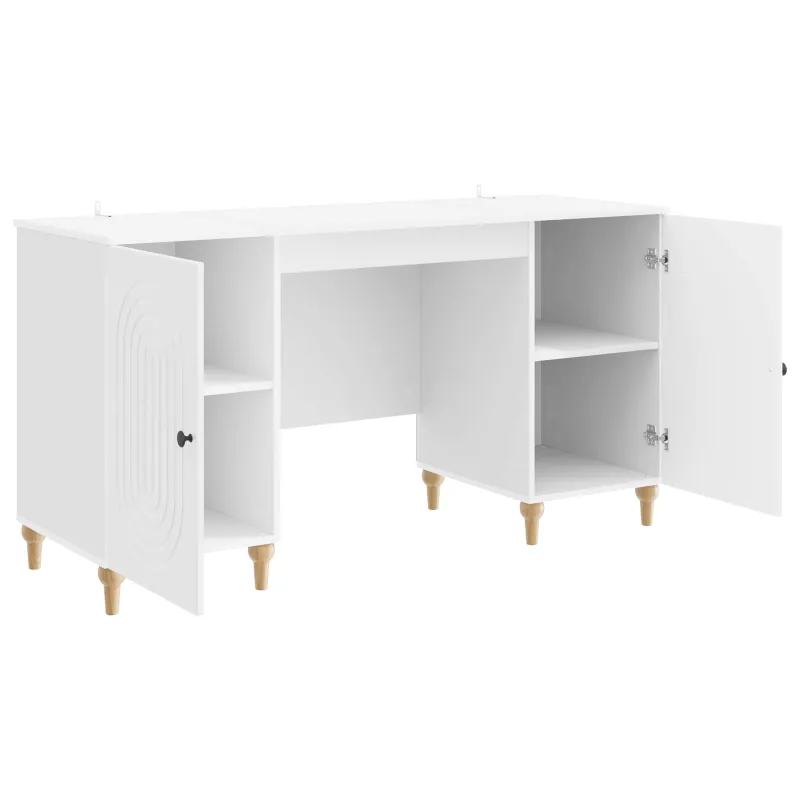 Stalas Blizgus baltas 142,5 x 50 x 75 cm Apdirbta mediena
