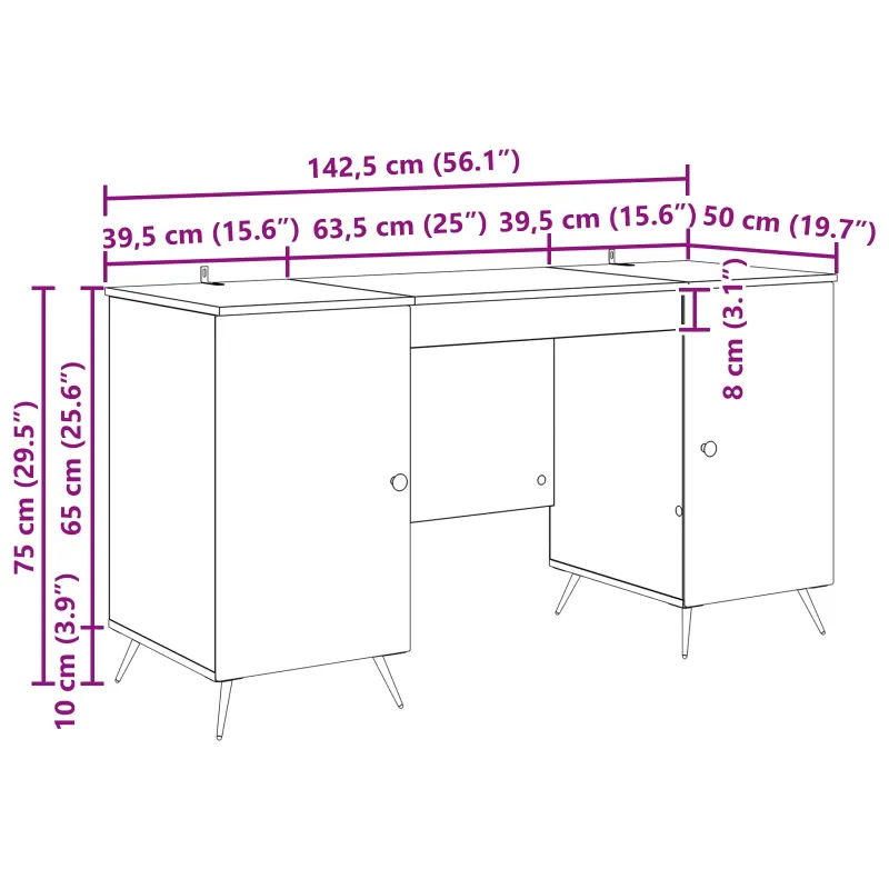 Stalas Betono pilka 142,5 x 50 x 75 cm Apdirbta mediena