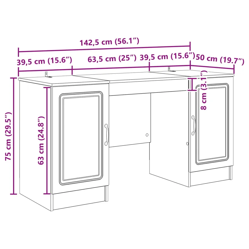 Stalas Betono pilka 142,5 x 50 x 75 cm Apdirbta mediena