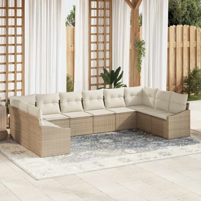 Sodo sohvaryhmä 10 osaa beige ja kermaisen väristä polyrattanaa