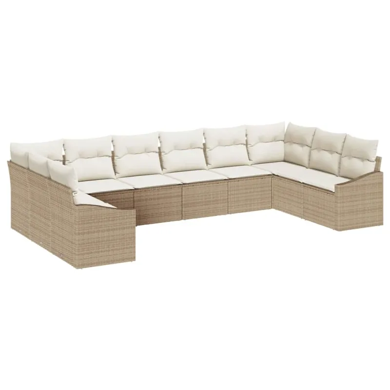 Sodo sohvaryhmä 10 osaa beige ja kermaisen väristä polyrattanaa