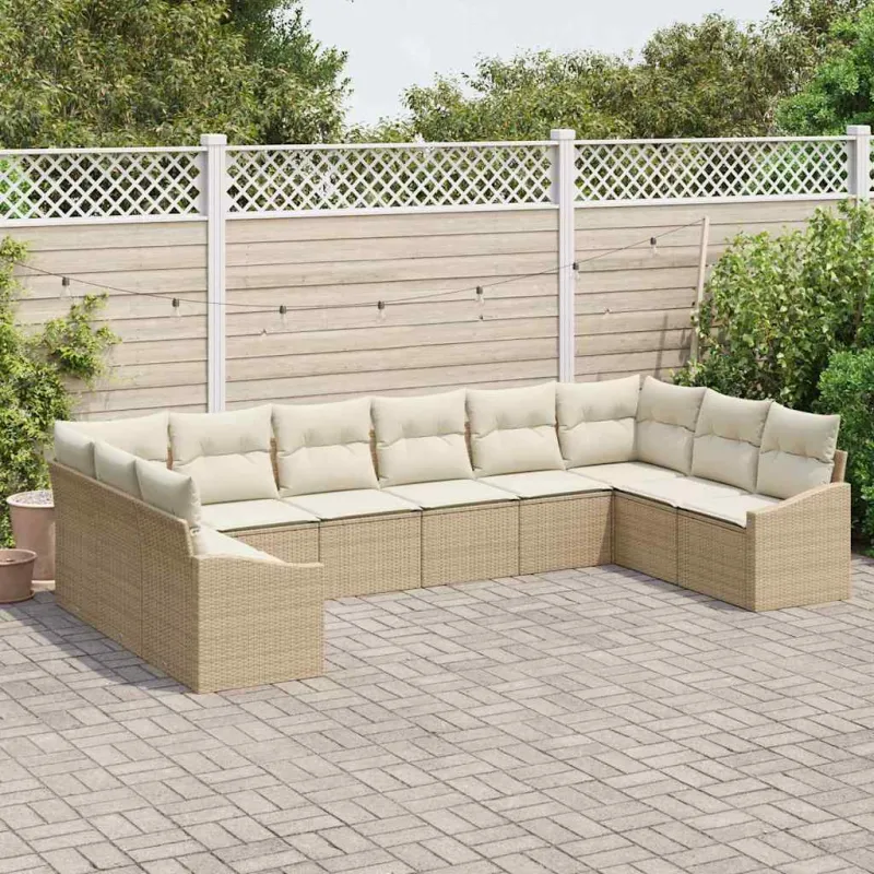 Sodo sohvaryhmä 10 osaa beige ja kermaisen väristä polyrattanaa