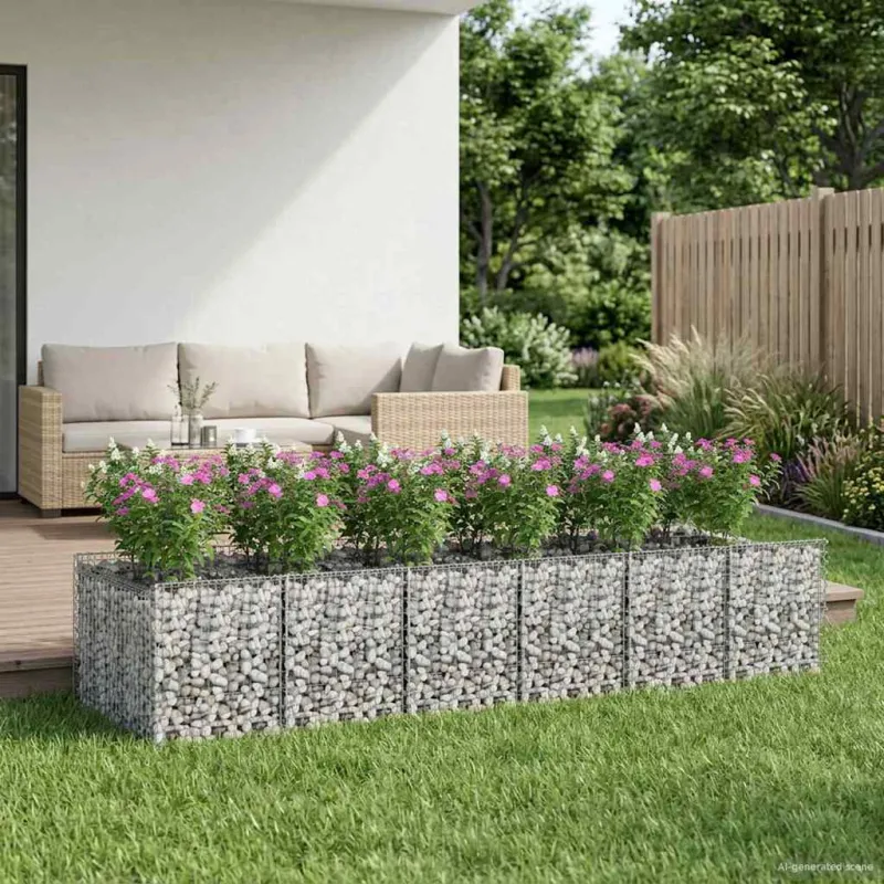 Gabioninė pakelta lova 2 pcs Sidabrinė