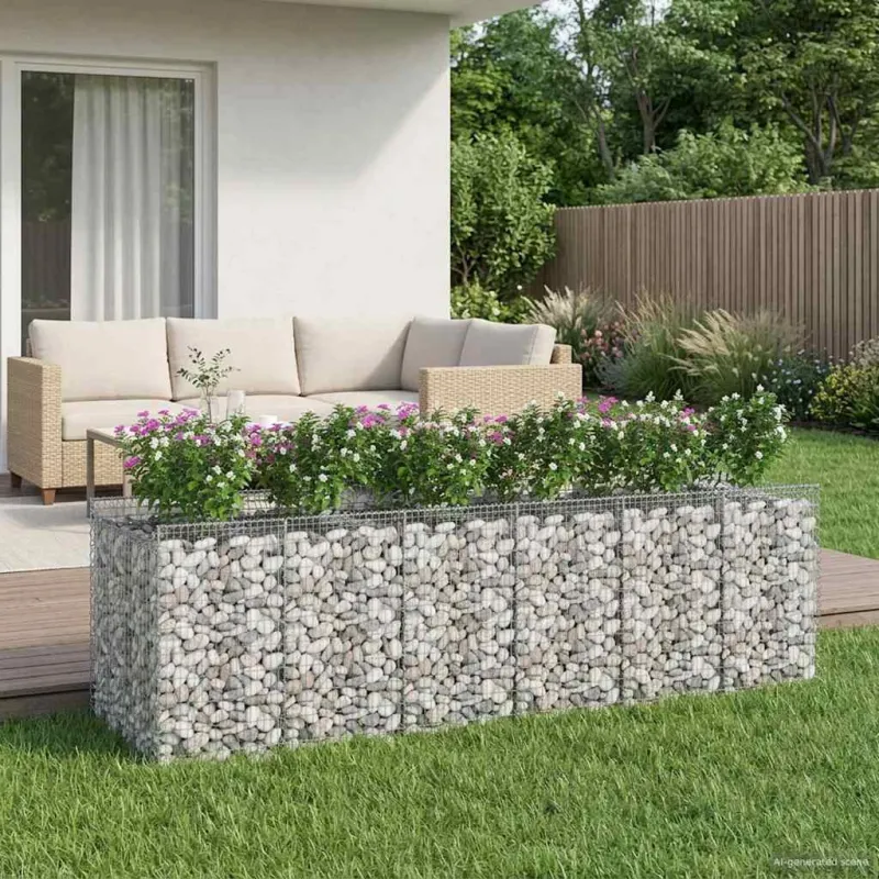Gabioninė pakelta lova 3 pcs Sidabrinė