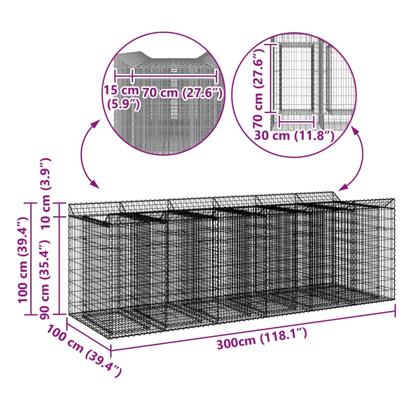 Gabioninė pakelta lova 3 pcs Sidabrinė