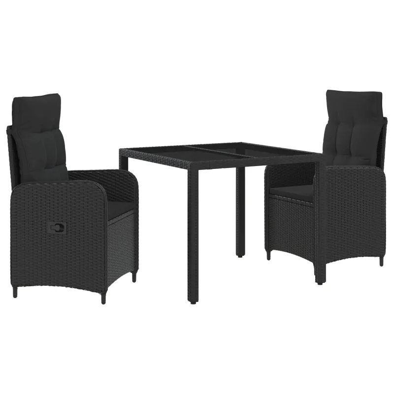 Lauko valgomojo komplektas 3 pcs Juoda 90 x 90 x 75 cm