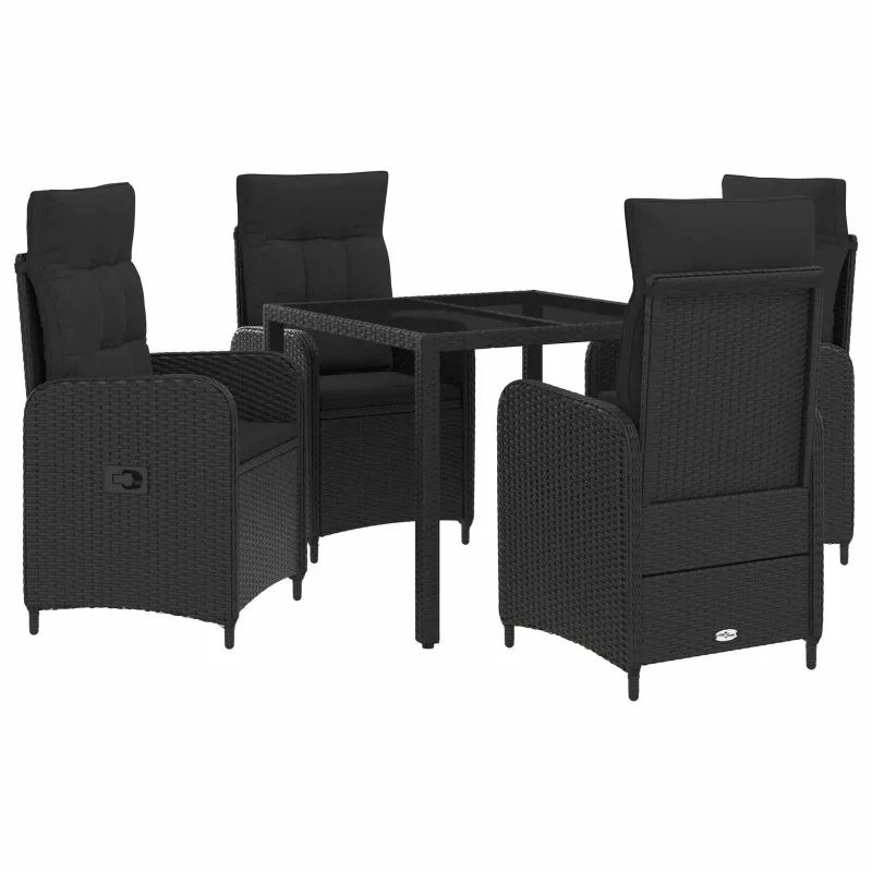 Lauko valgomojo komplektas 5 pcs Juoda 90 x 90 x 75 cm