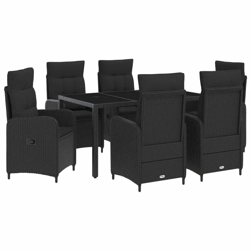Lauko valgomojo komplektas 7 pcs Juoda 150 x 90 x 75 cm