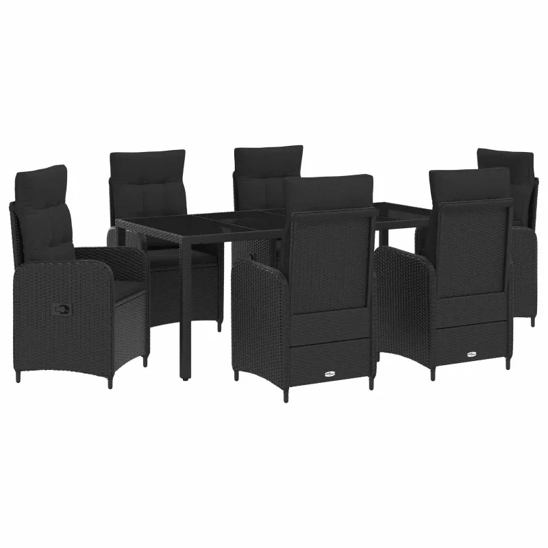 Lauko valgomojo komplektas 7 pcs Juoda 190 x 90 x 75 cm
