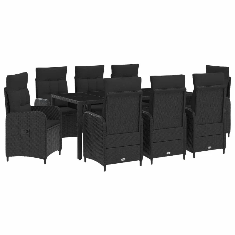 Lauko valgomojo komplektas 9 pcs Juoda 190 x 90 x 75 cm