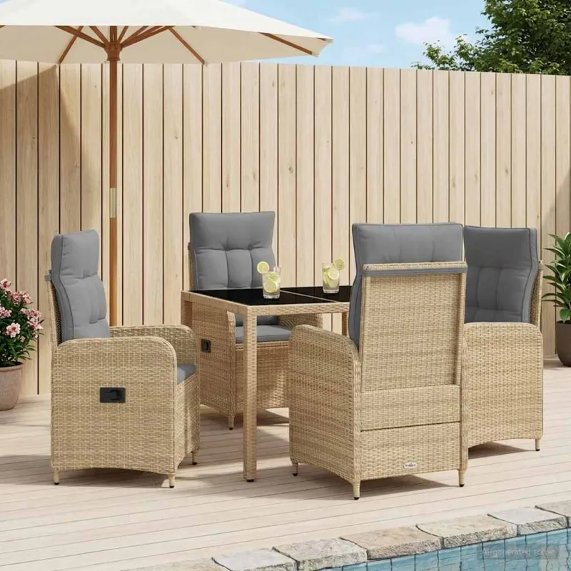 Lauko valgomojo komplektas 5 pcs Bežinė ir šviesiai pilka
