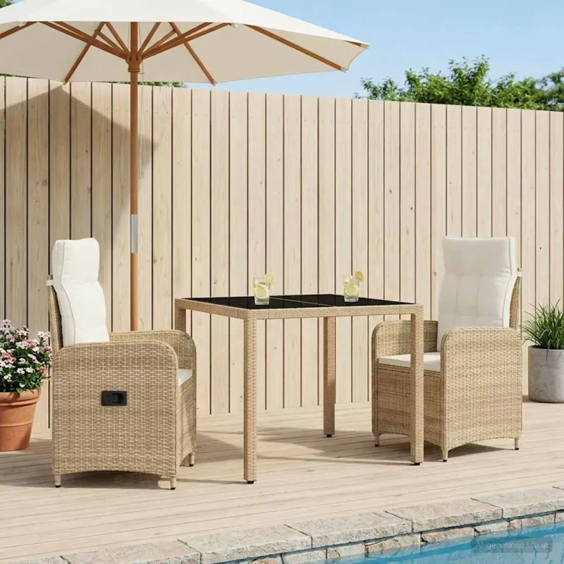 Lauko valgomojo komplektas 3 pcs Bežė ir kreminė balta