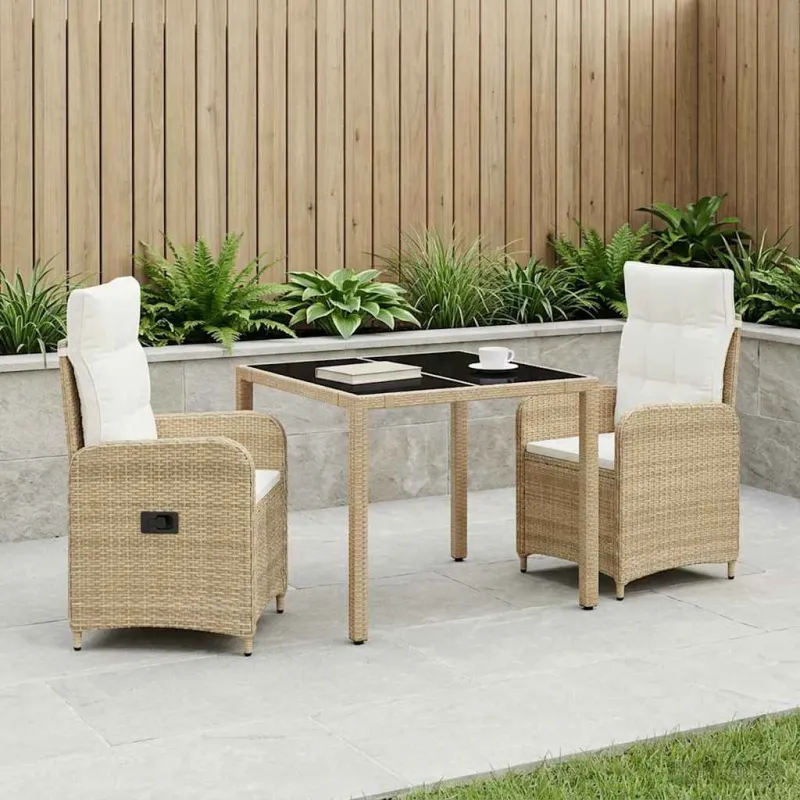 Lauko valgomojo komplektas 3 pcs Bežė ir kreminė balta
