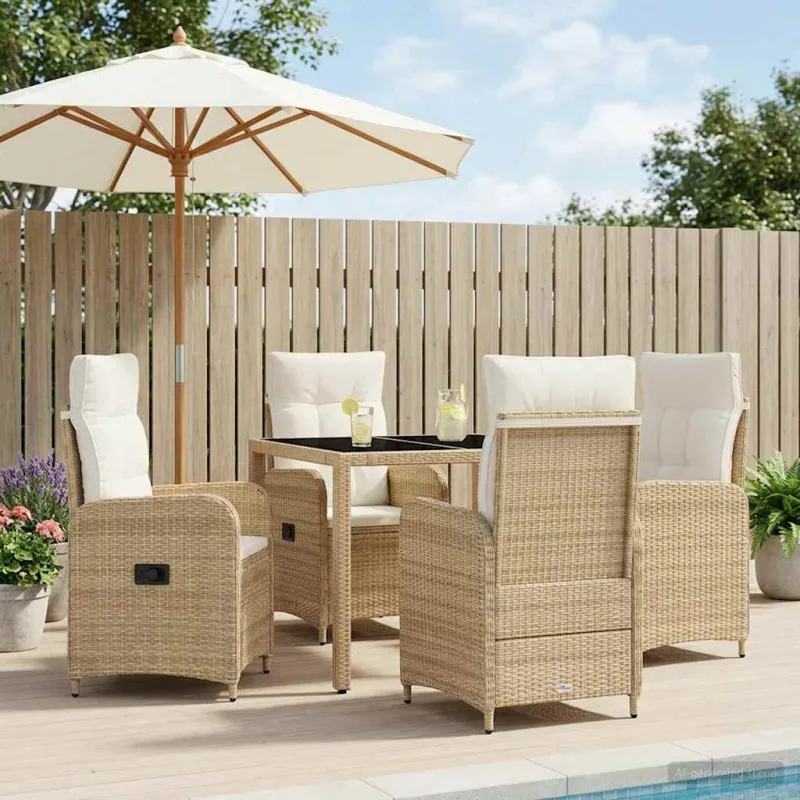 Lauko valgomojo komplektas 5 pcs Bežė ir kreminė balta