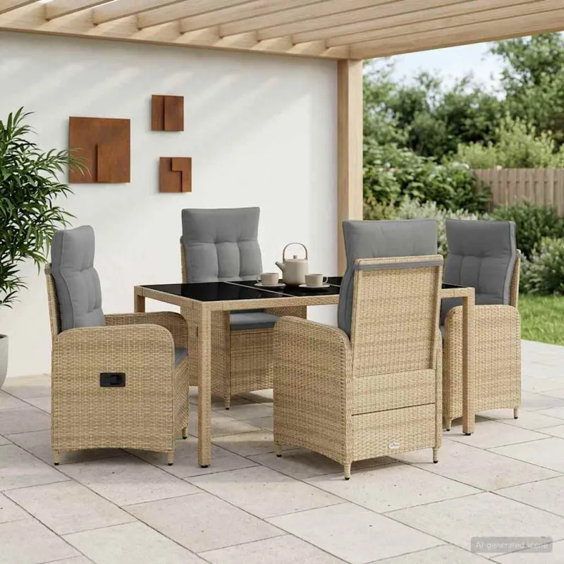 Lauko valgomojo komplektas 5 pcs Bežinė ir šviesiai pilka
