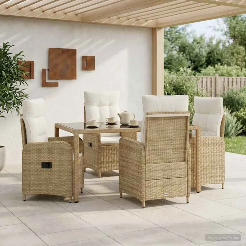 Lauko valgomojo komplektas 5 pcs Bežė ir kreminė balta