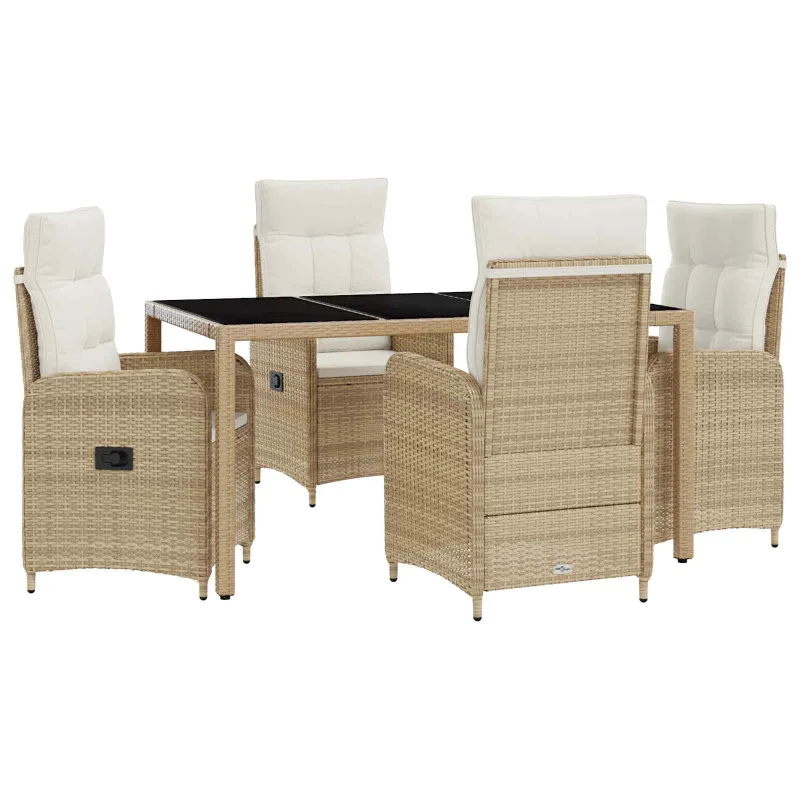 Lauko valgomojo komplektas 5 pcs Bežė ir kreminė balta