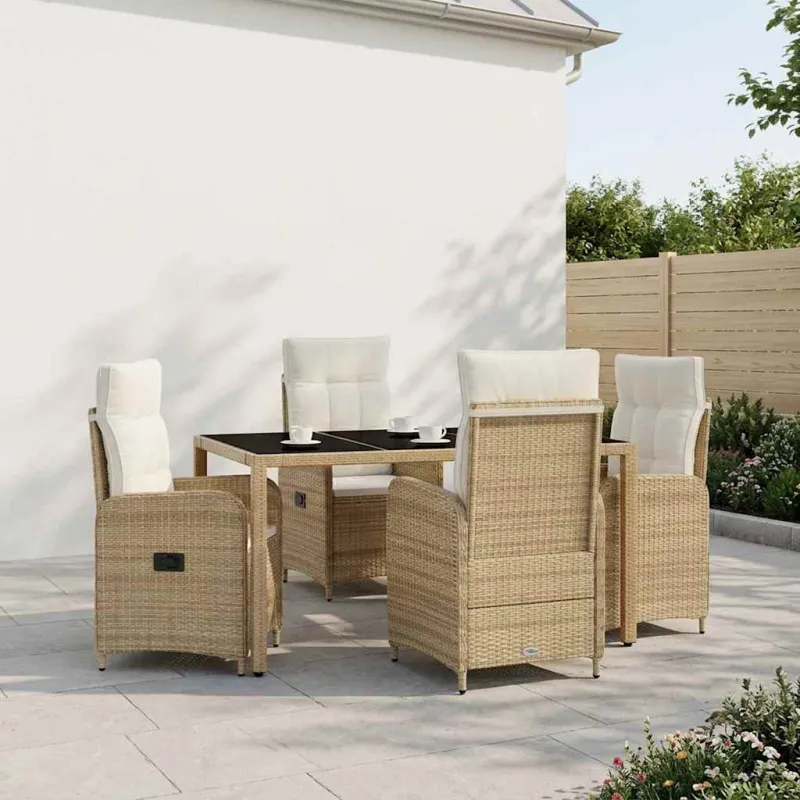 Lauko valgomojo komplektas 5 pcs Bežė ir kreminė balta