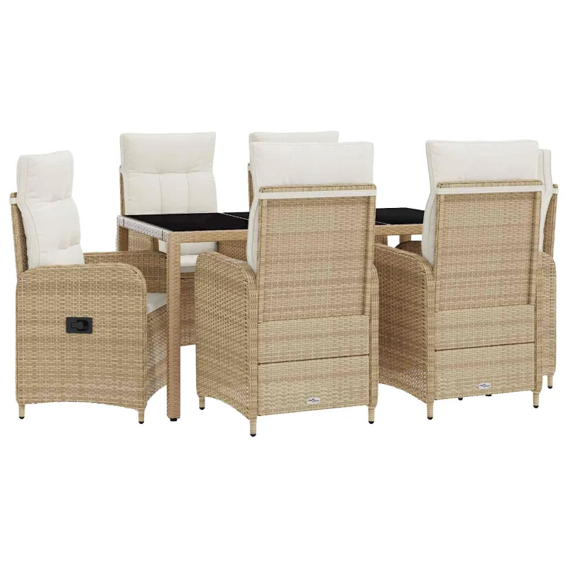 Lauko valgomojo komplektas 7 pcs Bežė ir kreminė balta