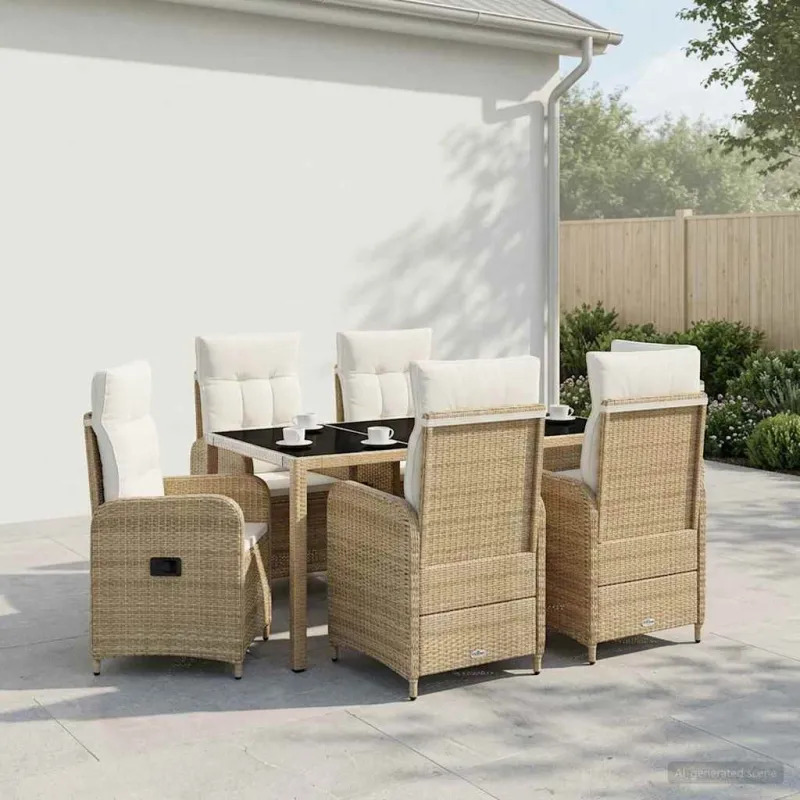 Lauko valgomojo komplektas 7 pcs Bežė ir kreminė balta