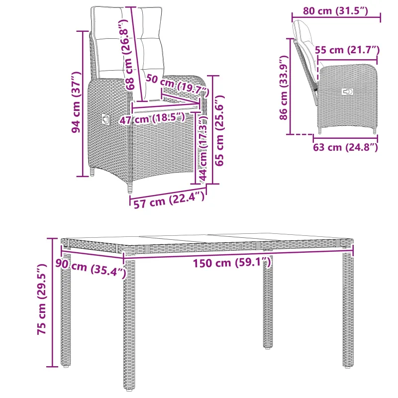 Lauko valgomojo komplektas 7 pcs Bežė ir kreminė balta