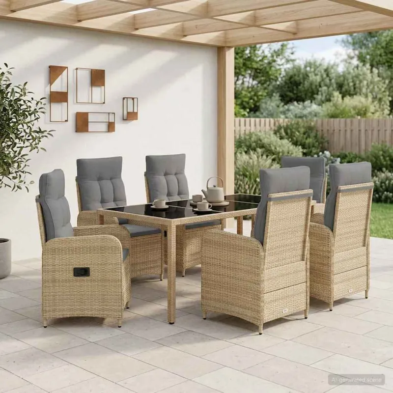 Lauko valgomojo komplektas 7 pcs Bežinė ir šviesiai pilka