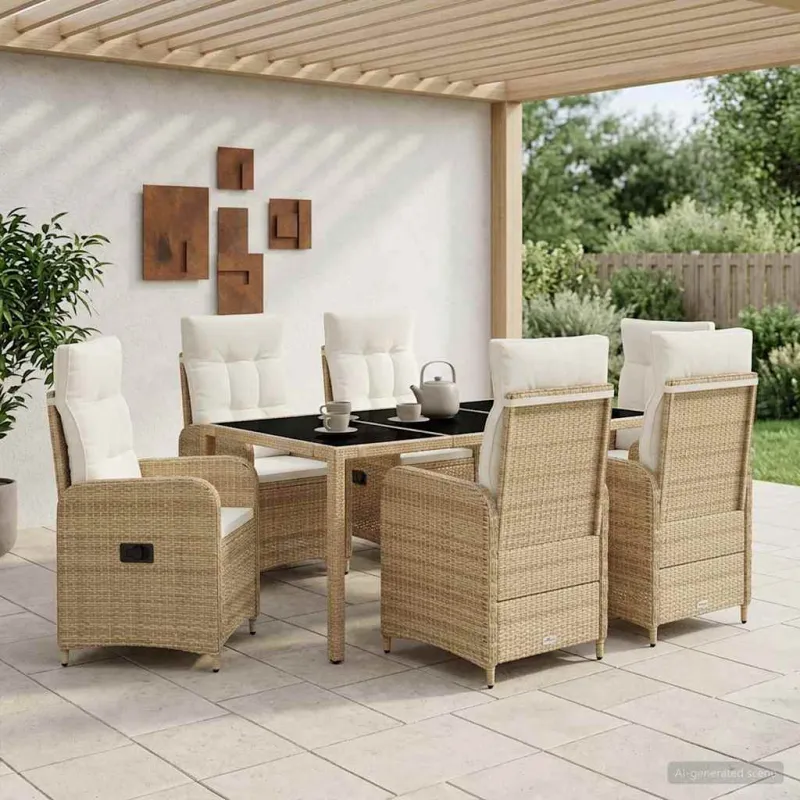 Lauko valgomojo komplektas 7 pcs Bežė ir kreminė balta
